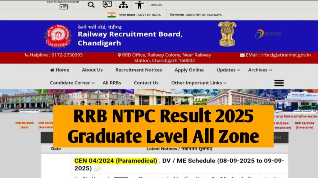 RRB NTPC Result 2025 Graduate Level Result At indianrailways.gov.in PDF & Cut Off Marks