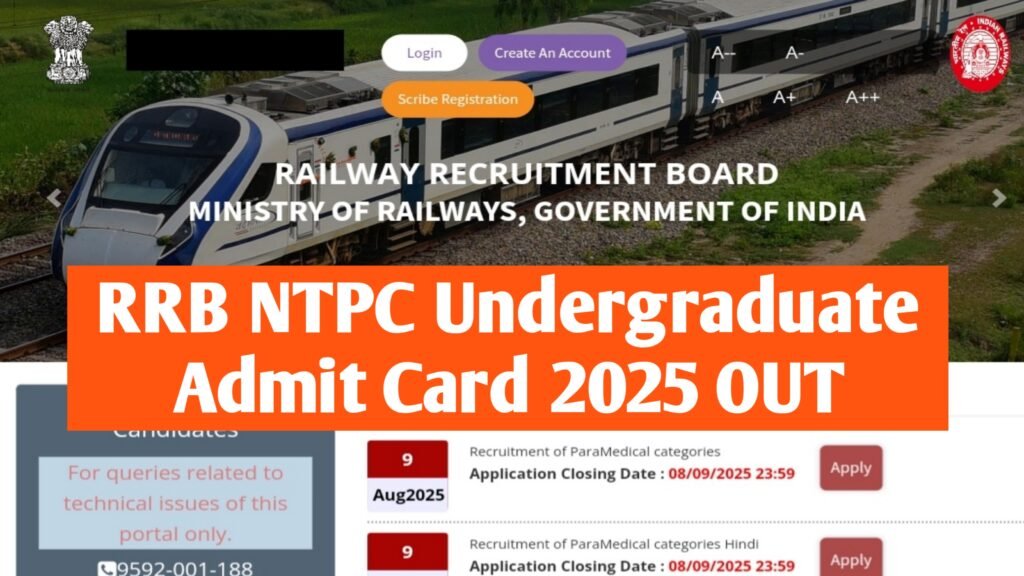 RRB NTPC Undergraduate Admit Card 2025 Out at rrbcdg.gov.in: Download 12th Level Exam Hall Ticket