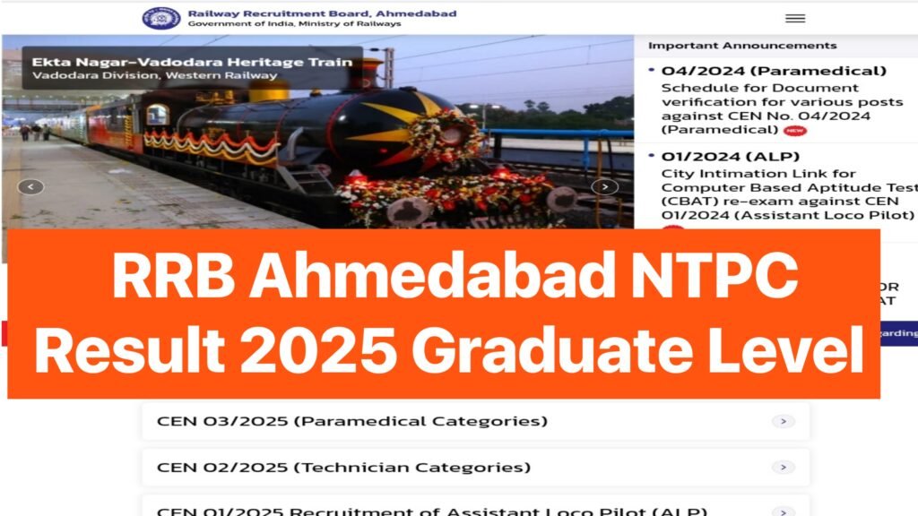 RRB Ahmedabad NTPC Result 2025 Graduate Level PDF
