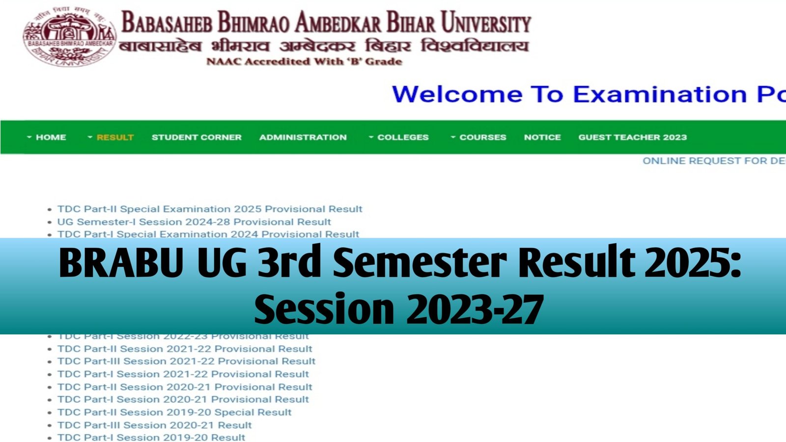 BRABU UG 3rd Semester Result 2025: Session 2023-27, BA, BSc & BCom