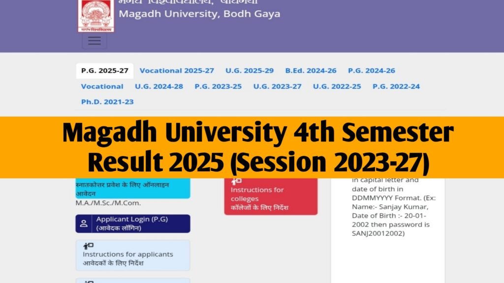 Magadh University 4th Semester Result 2025 (Session 2023-27): BA BSc & BCom